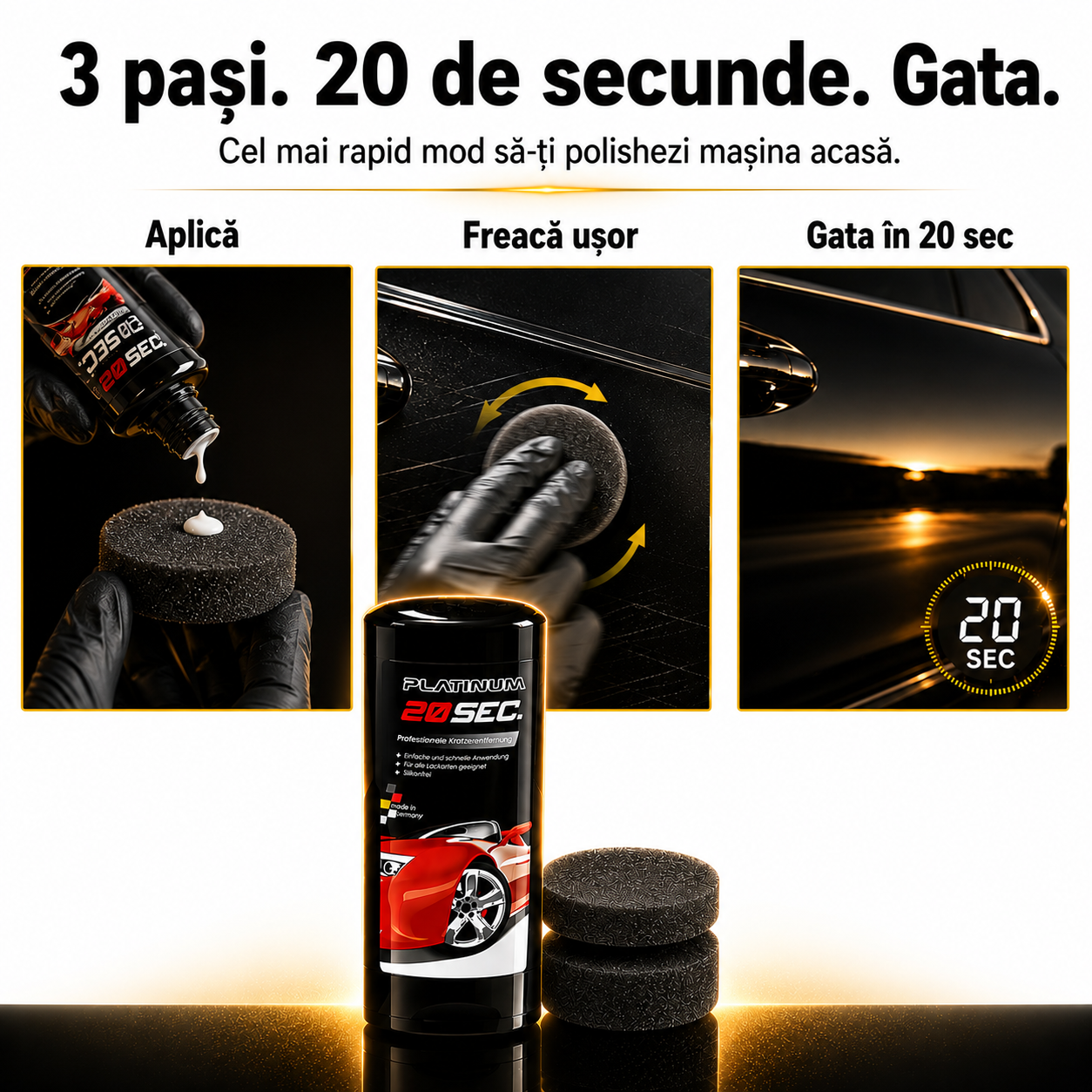 Platinum 20 Seconds — Soluție Eliminare Zgârieturi Auto cu Burete Special